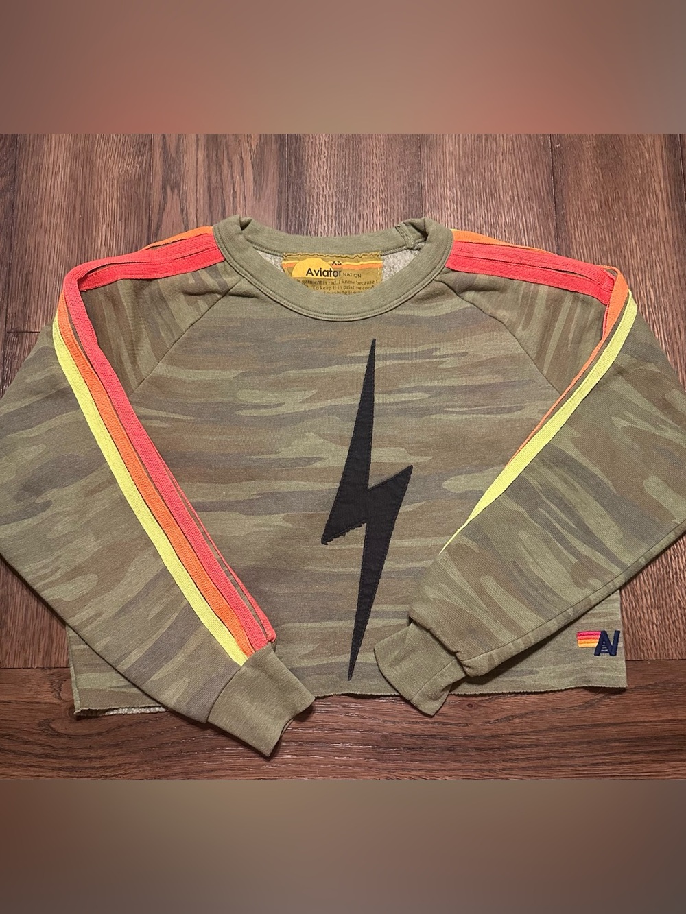 Aviator Nation Cropped Camo Crewneck